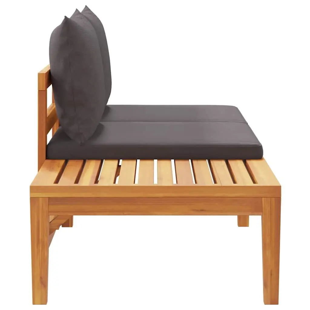 Garden Bench with Attached Table Grey Cushions Solid Acacia Wood Outdoor Seating