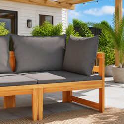Outdoor Corner Sofa Sectional Garden Furniture Wooden Lounge with Grey Cushions