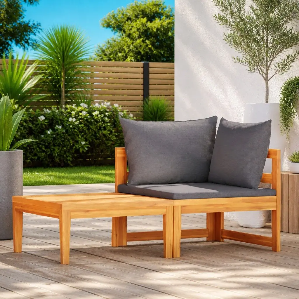 2 Piece Garden Lounge Set Acacia Wood Outdoor Sofa Chairs with Cushions