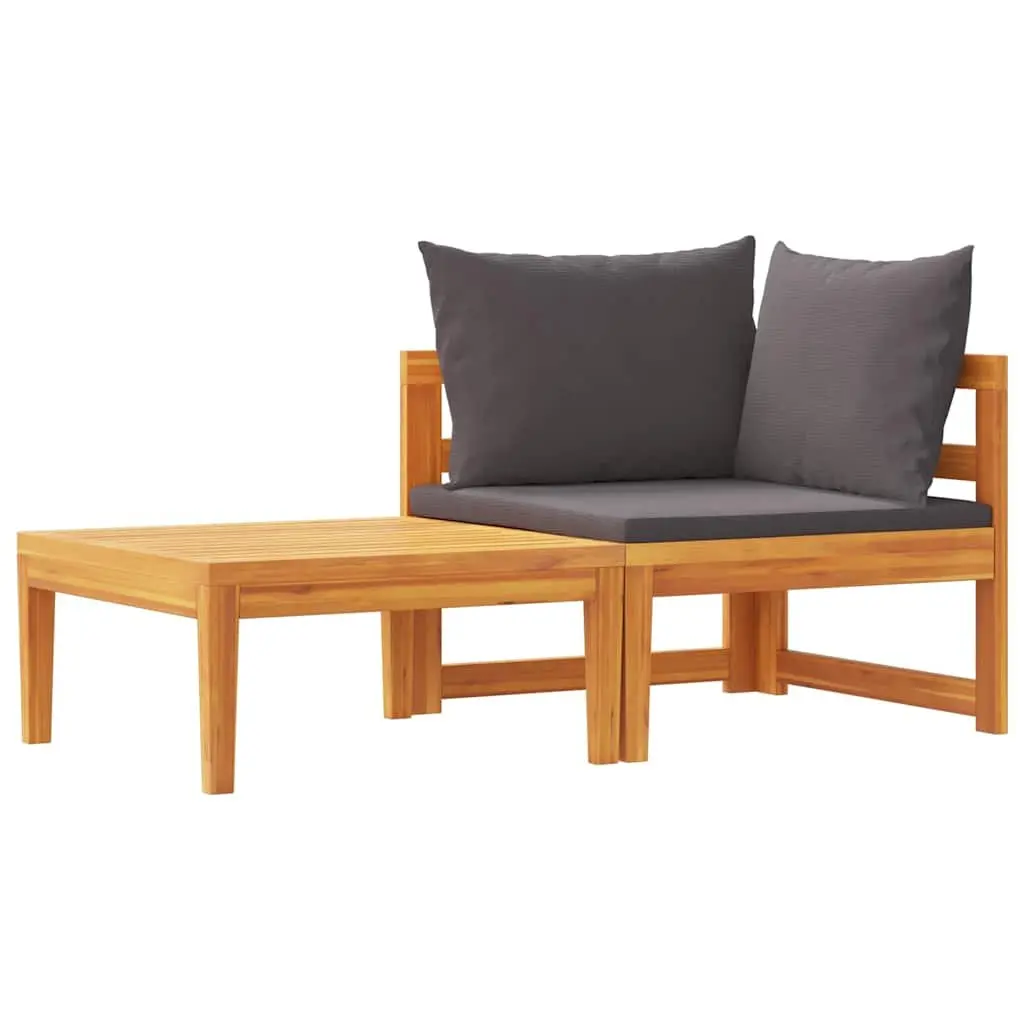 2 Piece Garden Lounge Set Acacia Wood Outdoor Sofa Chairs with Cushions