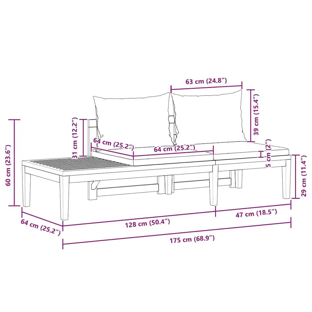 2 Piece Garden Lounge Set Acacia Wood Outdoor Sofa Chairs with Cushions
