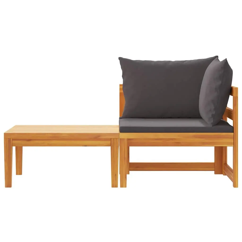 2 Piece Garden Lounge Set Acacia Wood Outdoor Sofa Chairs with Cushions
