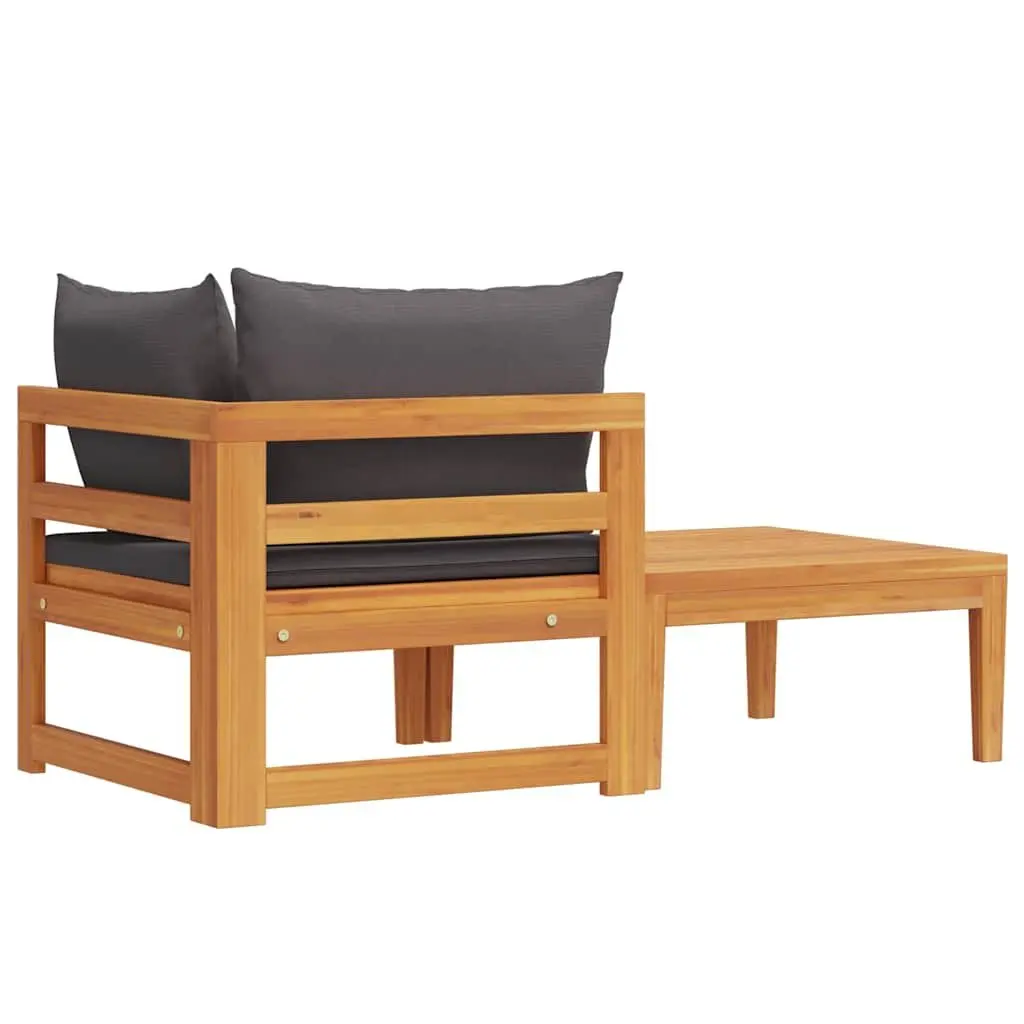 2 Piece Garden Lounge Set Acacia Wood Outdoor Sofa Chairs with Cushions