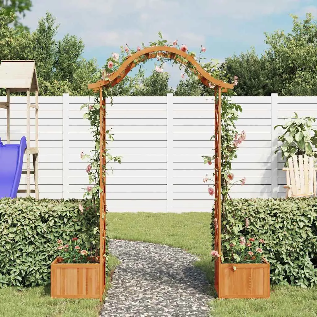 Garden Pergola Brown Arched Structure with Integrated Planter Boxes for Outdoor Spaces