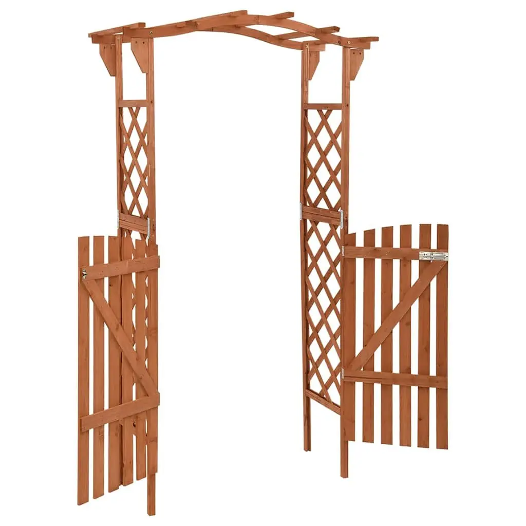 Garden Pergola with Gate 116x40x204cm Brown Wooden Arch Outdoor Entrance Passage
