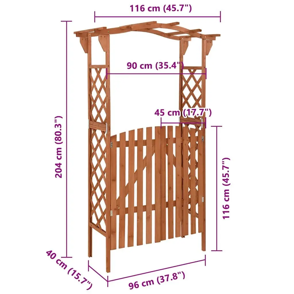 Garden Pergola with Gate 116x40x204cm Brown Wooden Arch Outdoor Entrance Passage