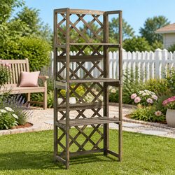 Garden Trellis with Shelves Grey 55x30x140cm Outdoor Climbing Plant Support