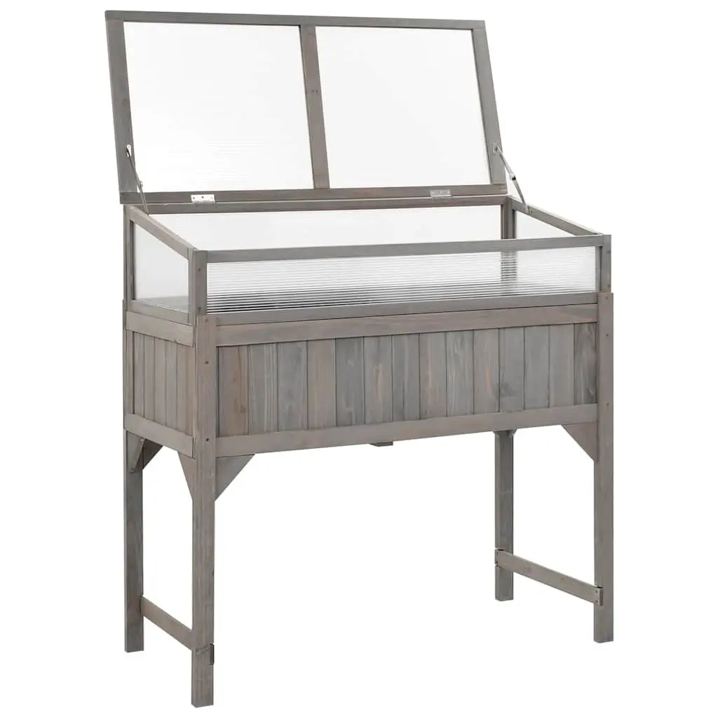 Wooden Raised Garden Bed with Greenhouse Cover 110x54x120cm Grey
