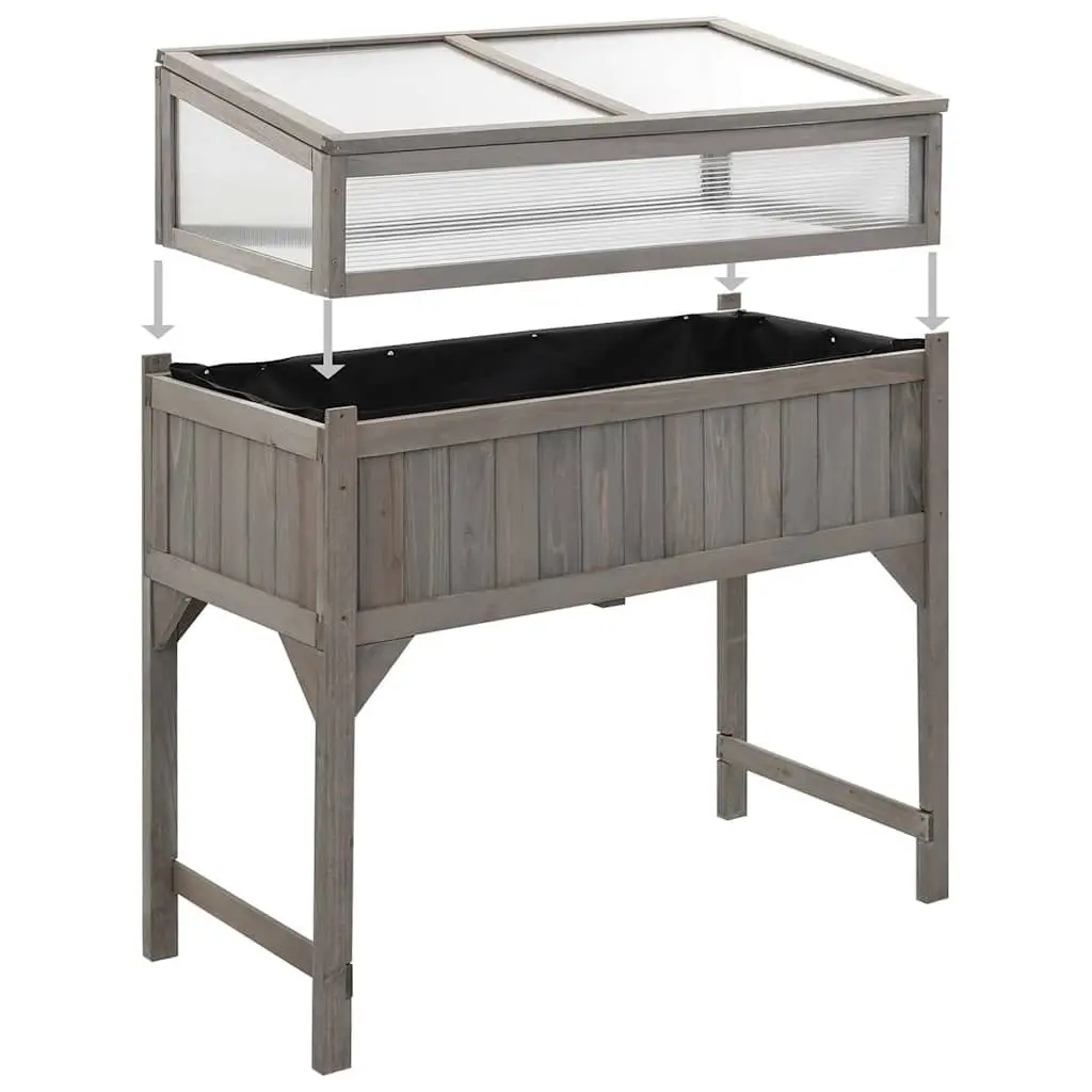 Wooden Raised Garden Bed with Greenhouse Cover 110x54x120cm Grey