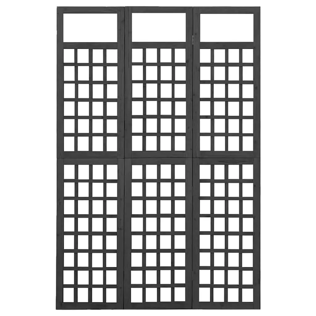 3-Panel Room Divider Trellis Solid Fir Wood Folding Privacy Black 121 x 180 cm