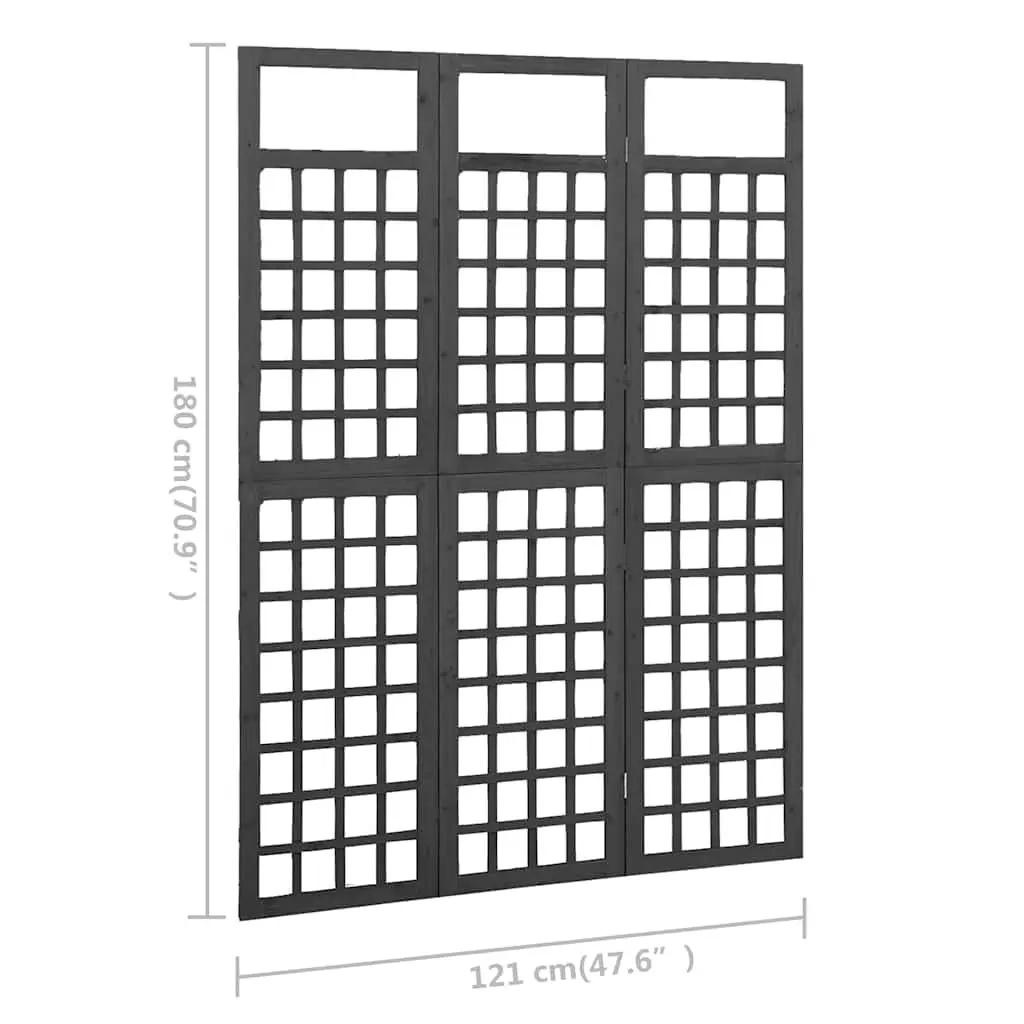 3-Panel Room Divider Trellis Solid Fir Wood Folding Privacy Black 121 x 180 cm