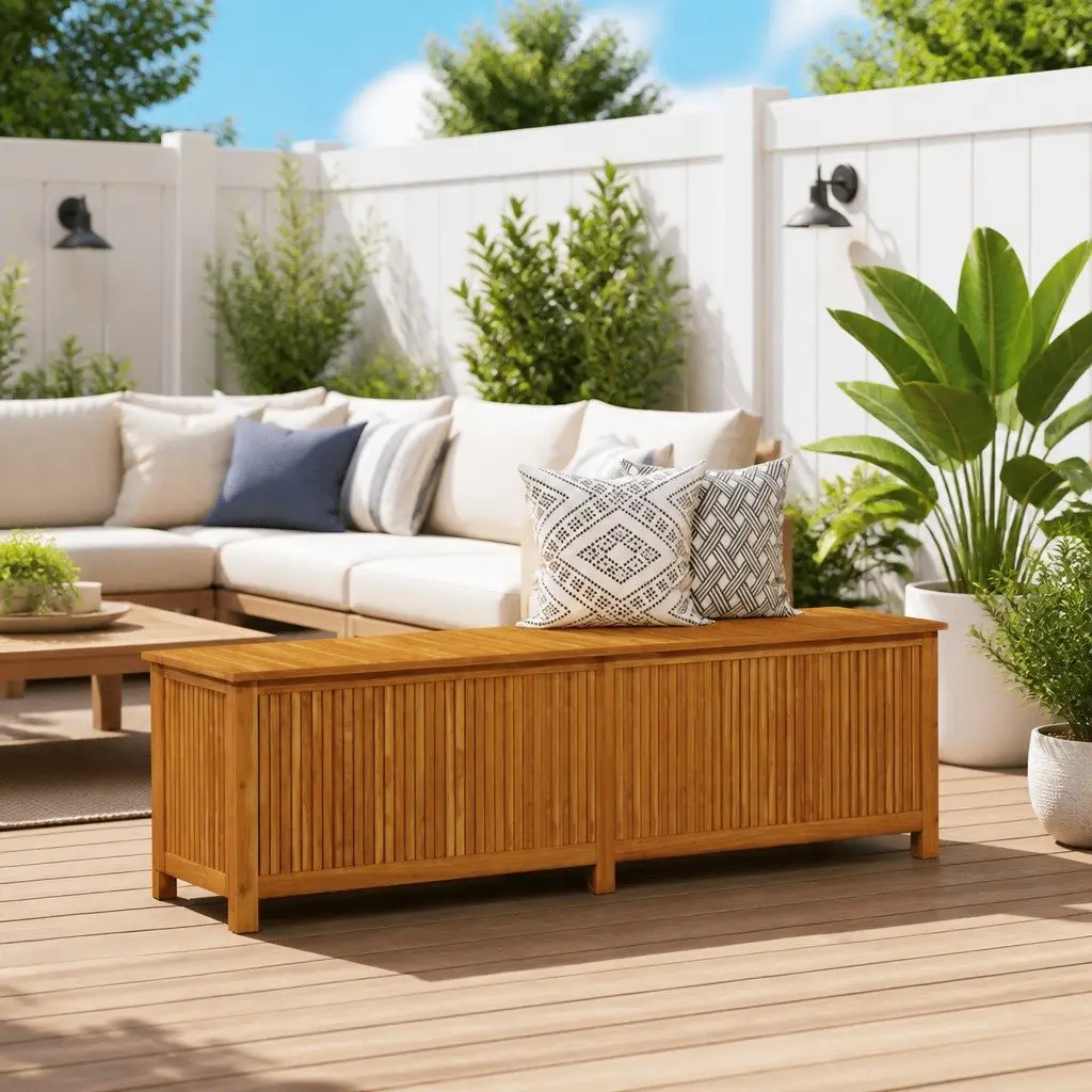Garden Storage Box Solid Acacia Wood 200x50x58 cm Outdoor Cushion Pillow Deck Box