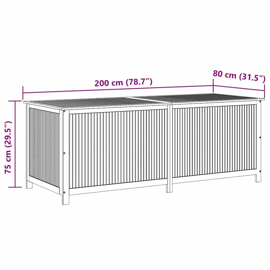 Garden Storage Box 200x80x75 cm Solid Wood Outdoor Furniture Bench Cushion