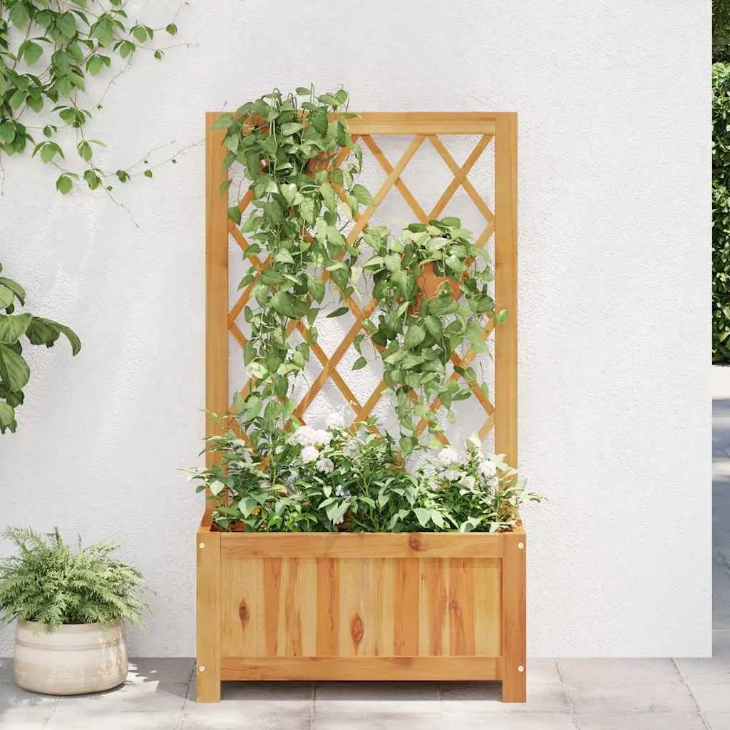 Garden Raised Bed with Trellis Solid Acacia Wood Planter Box Outdoor