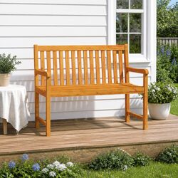 Outdoor Garden Bench 110cm Solid Acacia Wood Brown Backrest Armrest Seating
