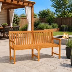 Outdoor Garden Bench 150 cm Solid Acacia Wood Brown Seating with Backrest