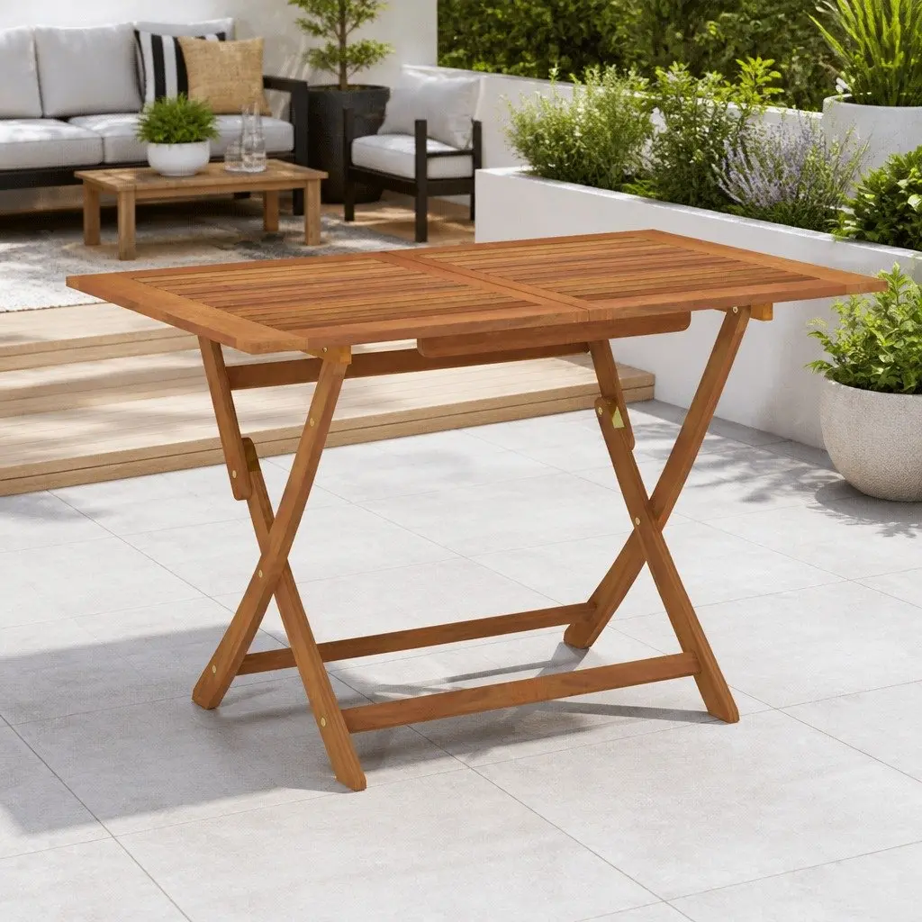 Folding Garden Dining Table Solid Eucalyptus Wood 120x70cm Outdoor Patio