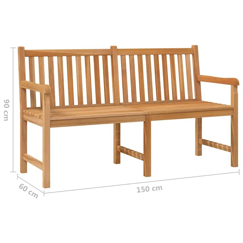 Garden Bench Solid Teak Wood 150cm Outdoor Seating Patio Furniture Brown