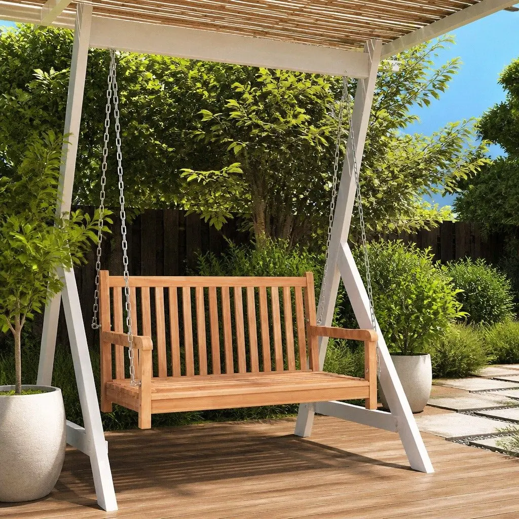 Teak Wood Swing Bench Durable Weather Resistant 114 x 60 x 64 cm