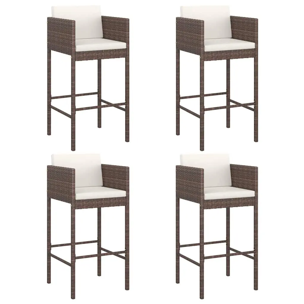 Outdoor Bar Stools Set Weather-resistant Poly Rattan Brown 4 Piece