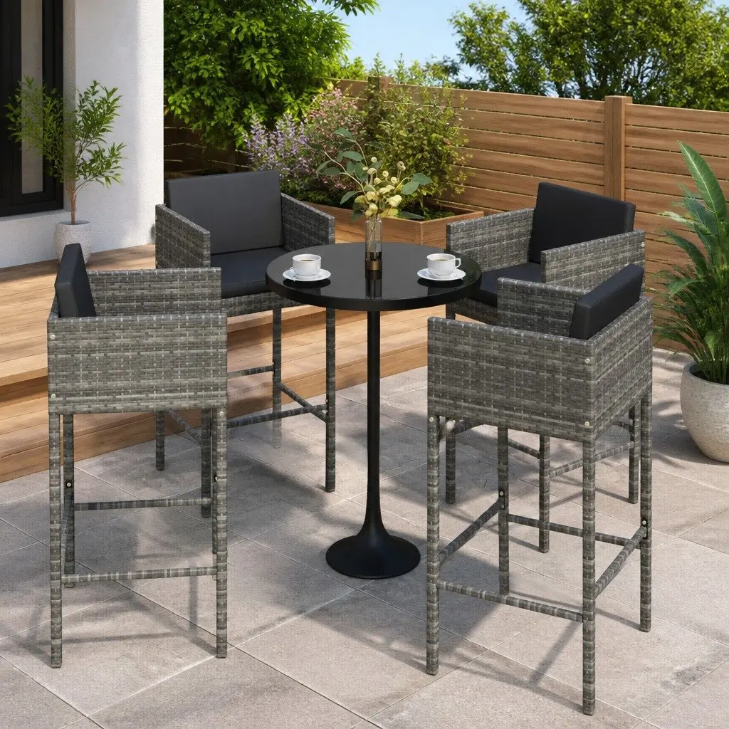 Outdoor Bar Stools Cushioned Grey 4 Piece Set