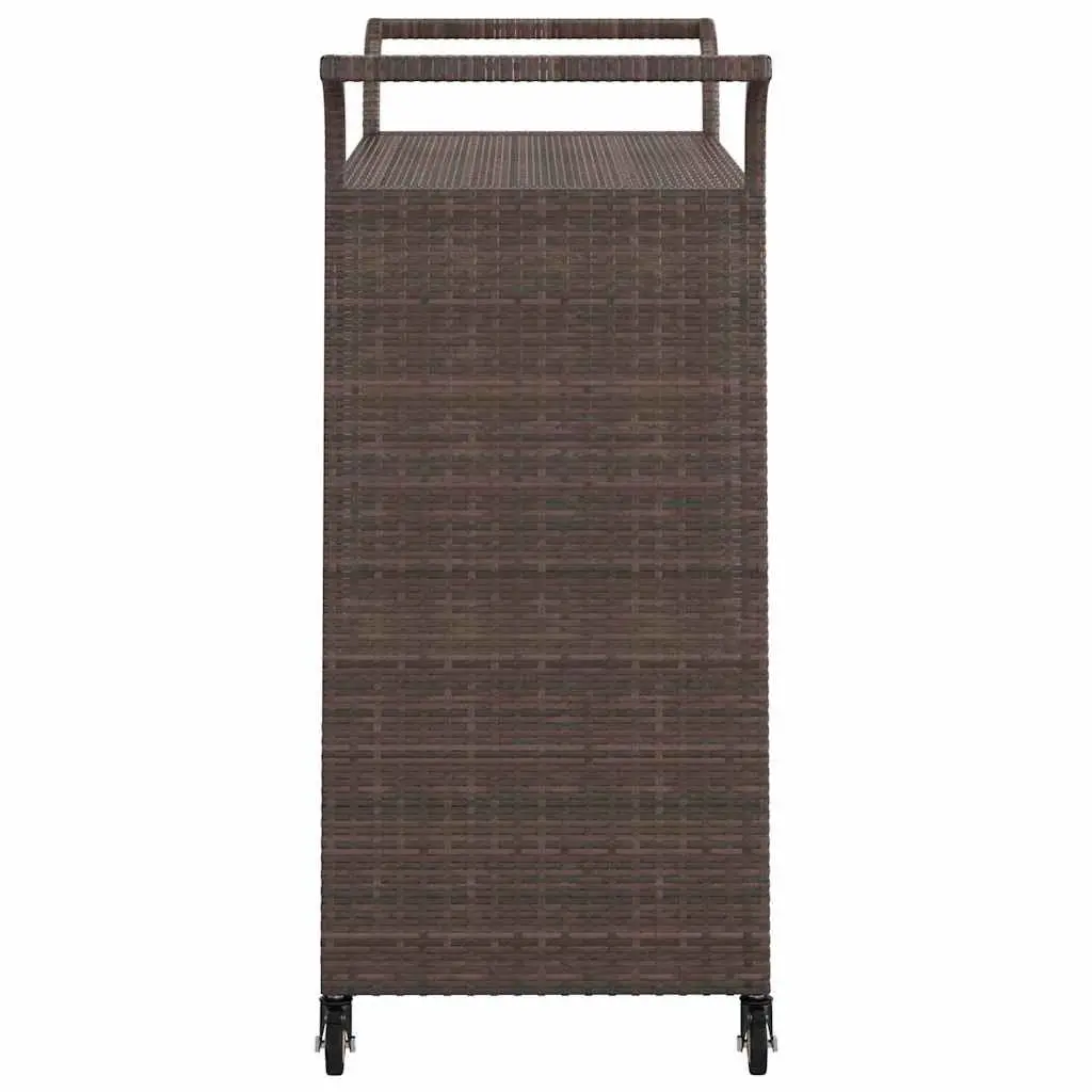 Rolling Bar Trolley with Drawer Brown Poly Rattan Kitchen Dining Cart 100x45x97cm