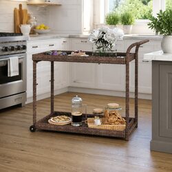 Bar Cart Brown 100x45x83 cm Poly Rattan Kitchen Dining Trolley Service Cart
