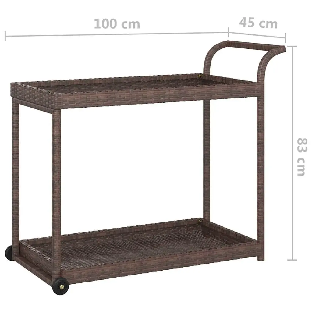 Bar Cart Weather-Resistant Brown Poly Rattan 100x45x83 cm Kitchen Dining Trolley Service Cart