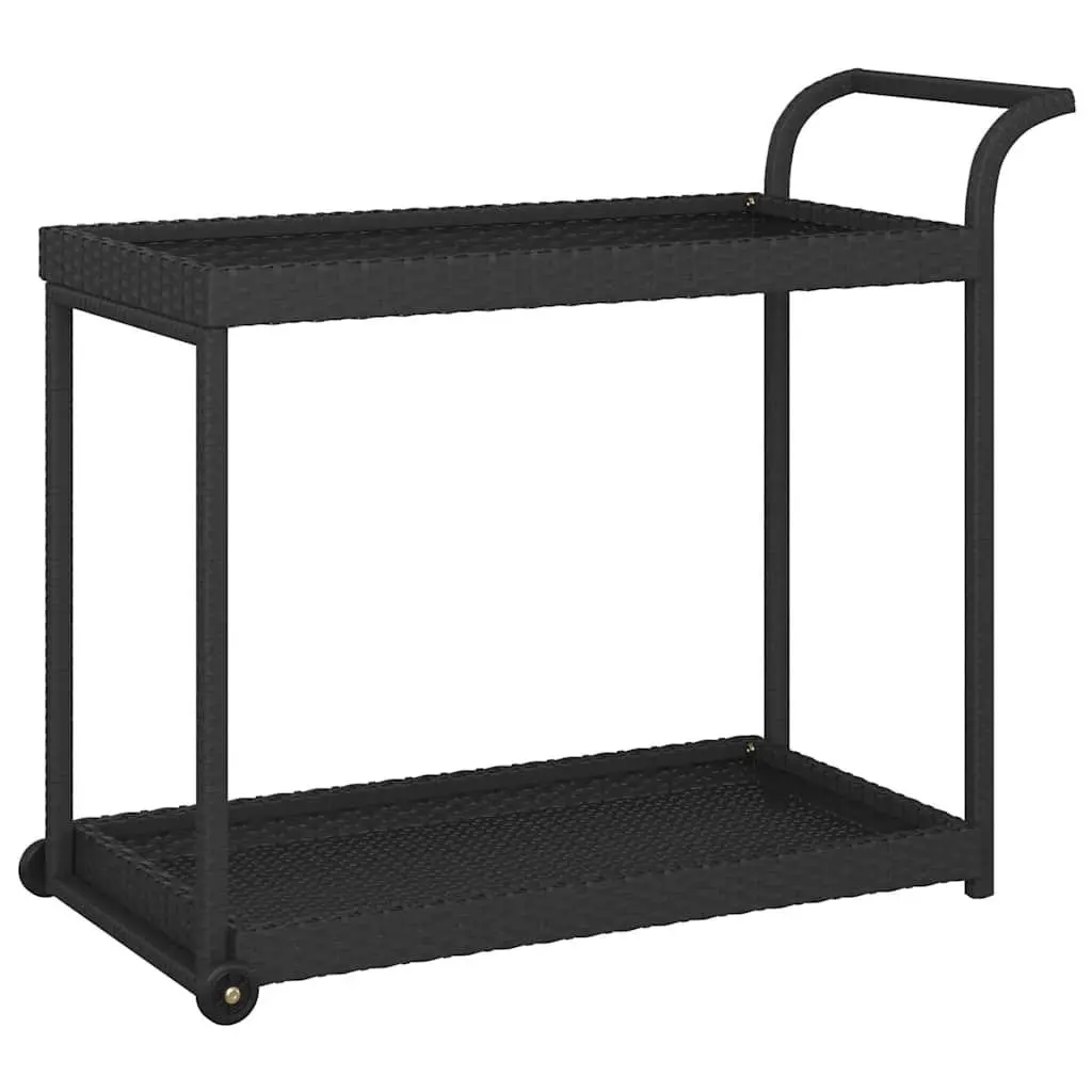 Bar Cart Black Poly Rattan Kitchen Trolley with Wheels 100 x 45 x 83 cm