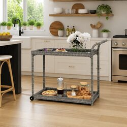 Bar Cart Grey Service Trolley with Wheels Kitchen Dining Room Patio Storage