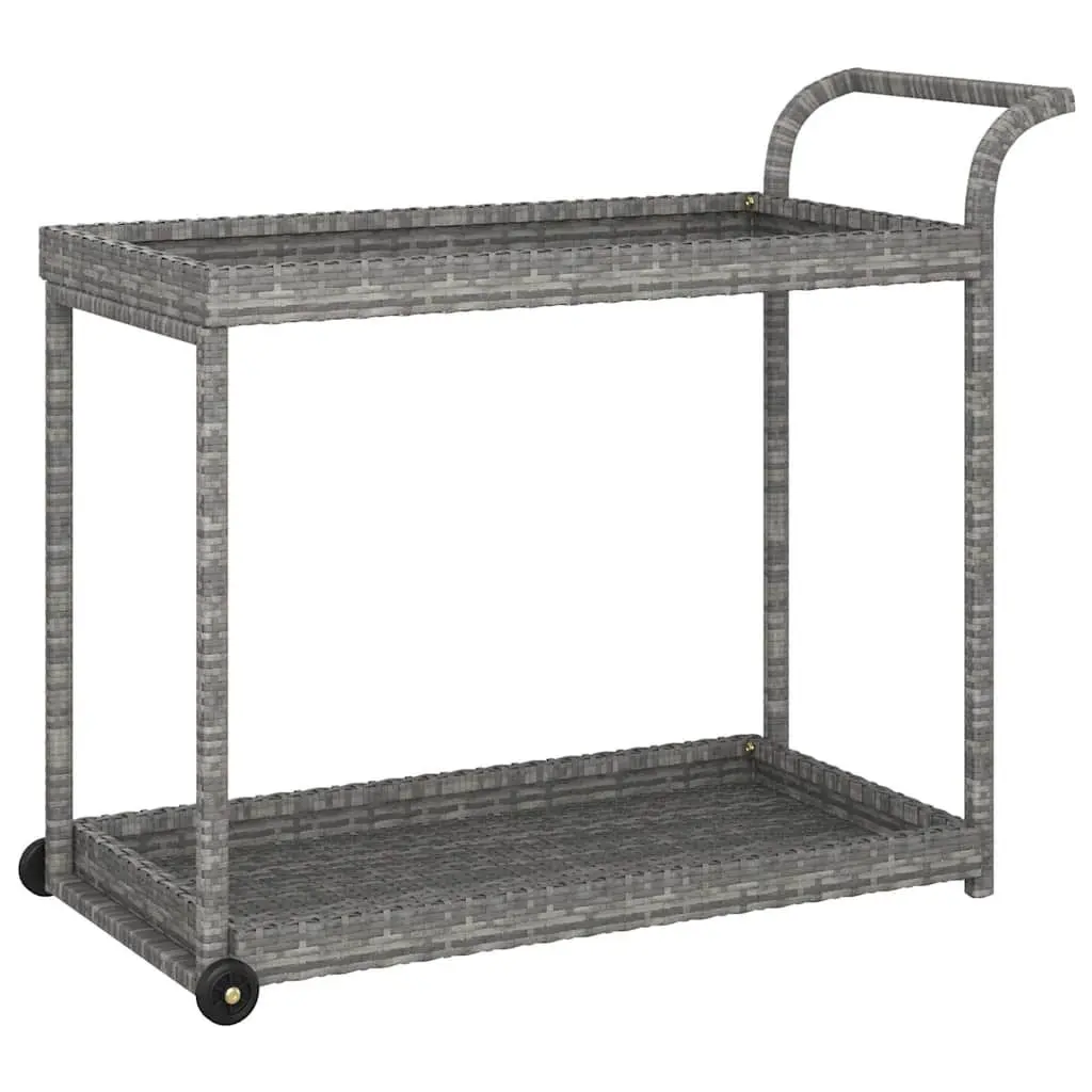 Bar Cart Grey Poly Rattan Service Trolley with Wheels 100 x 45 x 83 cm