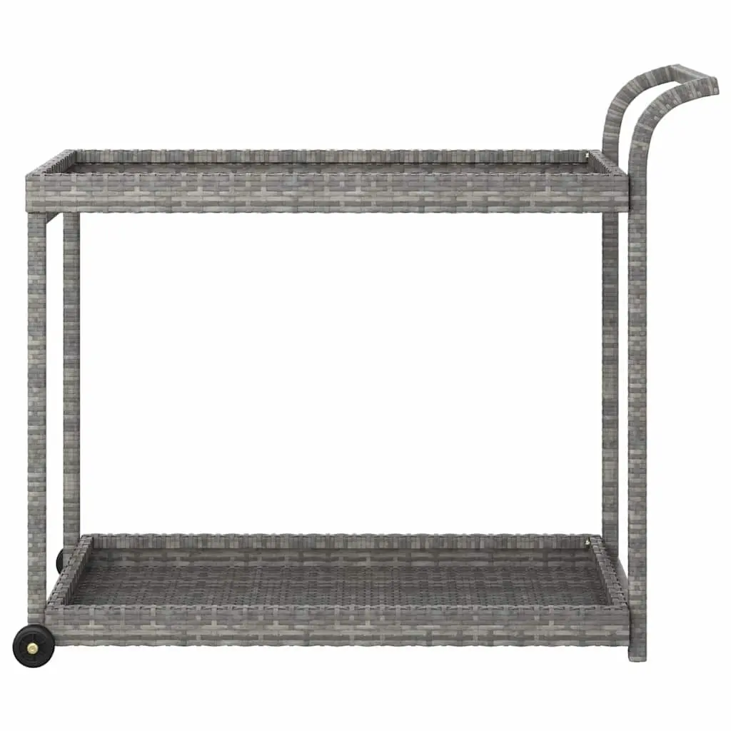 Bar Cart Grey Poly Rattan Service Trolley with Wheels 100 x 45 x 83 cm