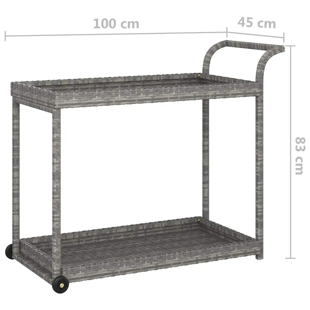 Bar Cart Grey Poly Rattan Service Trolley with Wheels 100 x 45 x 83 cm