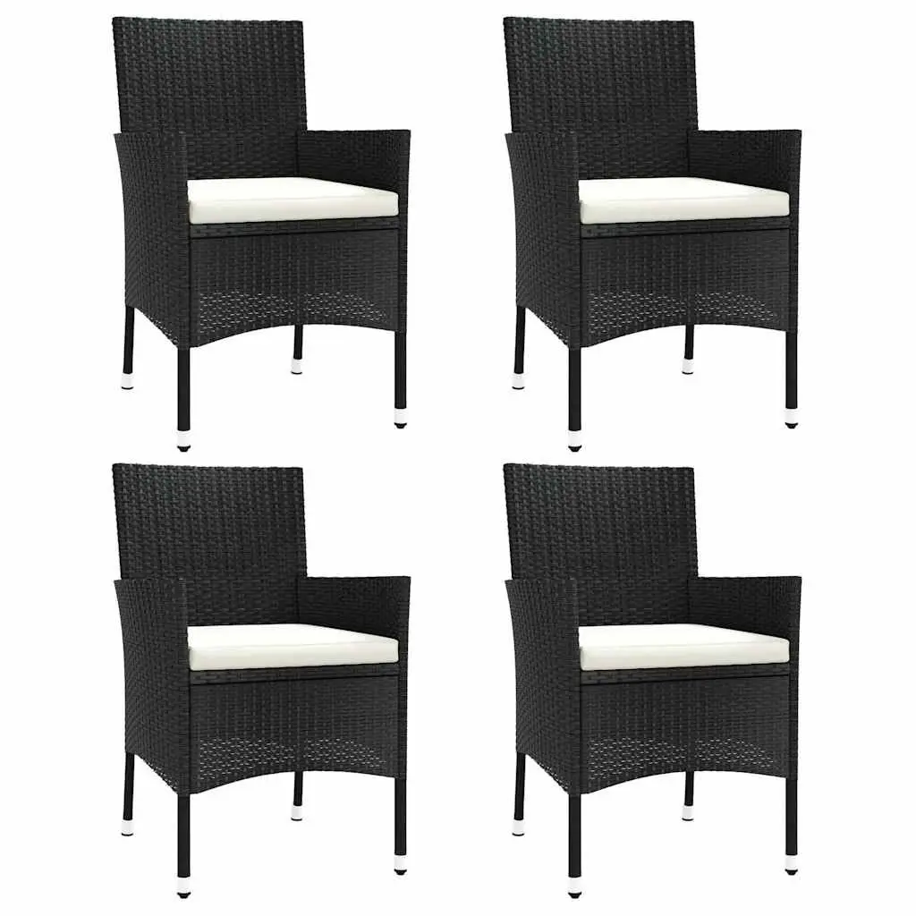 Outdoor Garden Chairs Set 4pcs Black Poly Rattan Armchair Padded Cushion