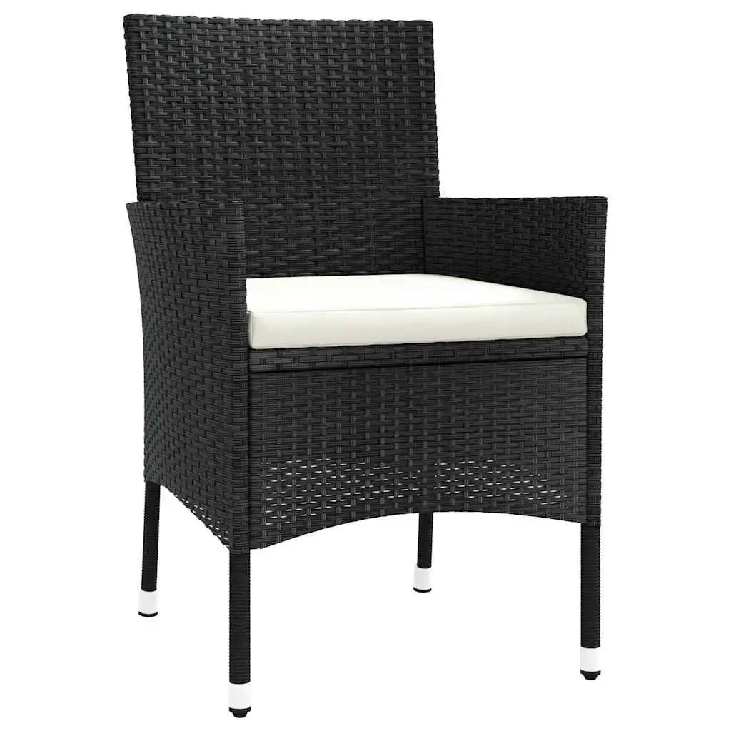 Outdoor Garden Chairs Set 4pcs Black Poly Rattan Armchair Padded Cushion