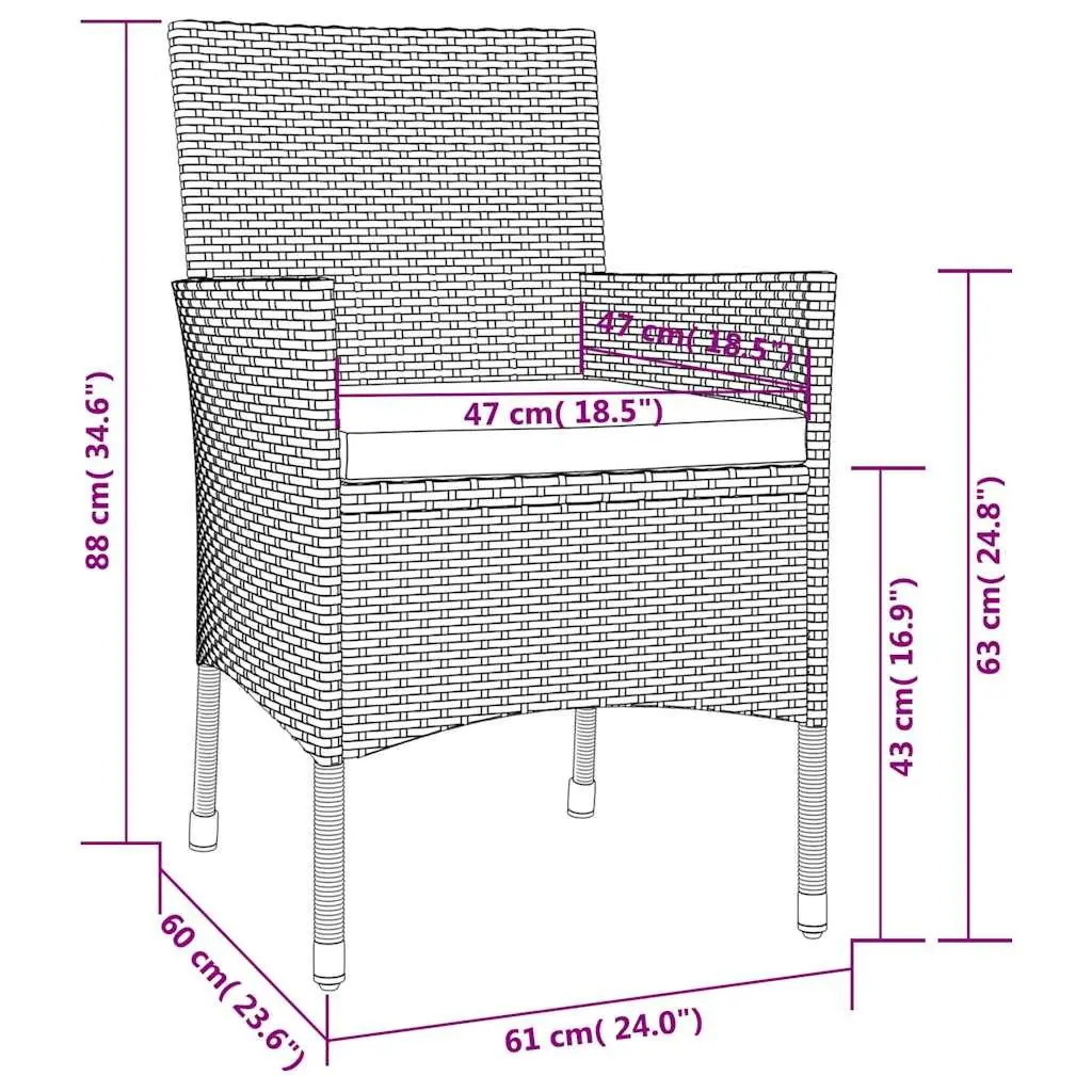 Outdoor Garden Chairs Set 4pcs Black Poly Rattan Armchair Padded Cushion