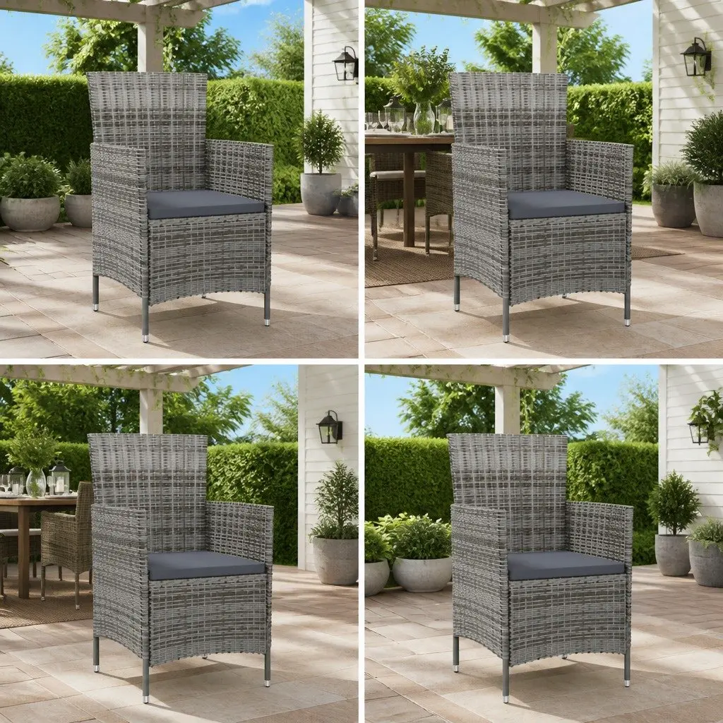 Outdoor Garden Chairs Set Grey PE Rattan Armchairs with Cushions 4 Piece