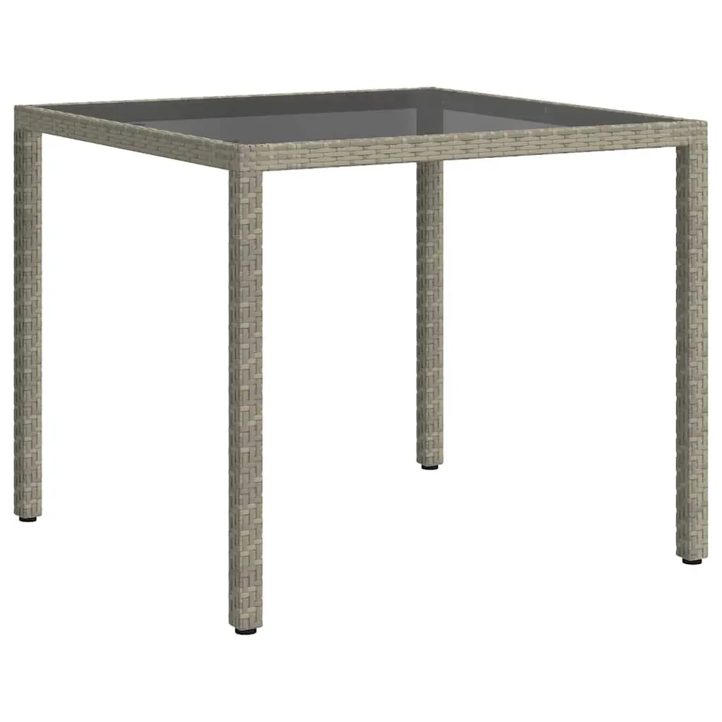 Outdoor Garden Table 90x90x75cm Tempered Glass Top Poly Rattan Grey Patio