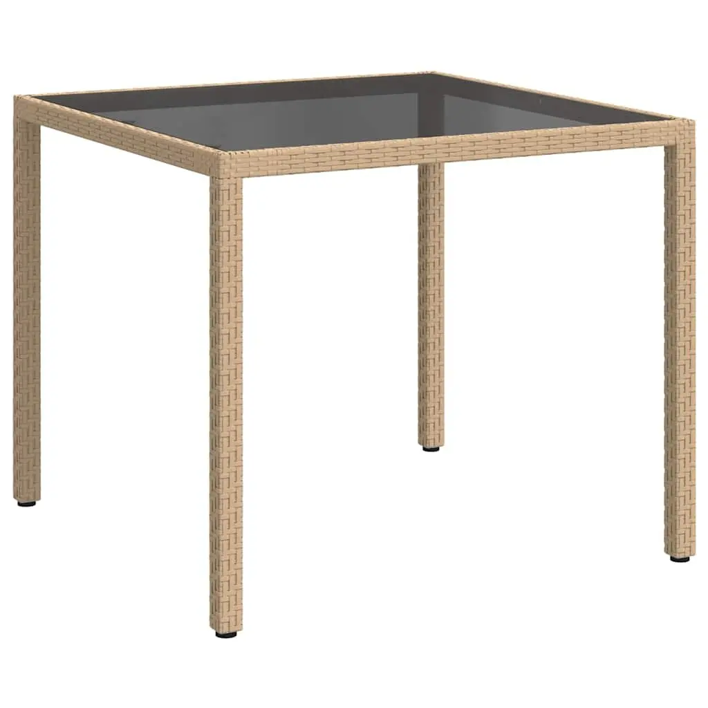 Outdoor Garden Table 90x90x75cm Tempered Glass Top Poly Rattan Patio Furniture