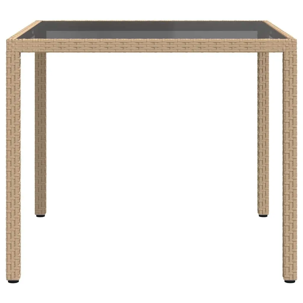 Outdoor Garden Table 90x90x75cm Tempered Glass Top Poly Rattan Patio Furniture