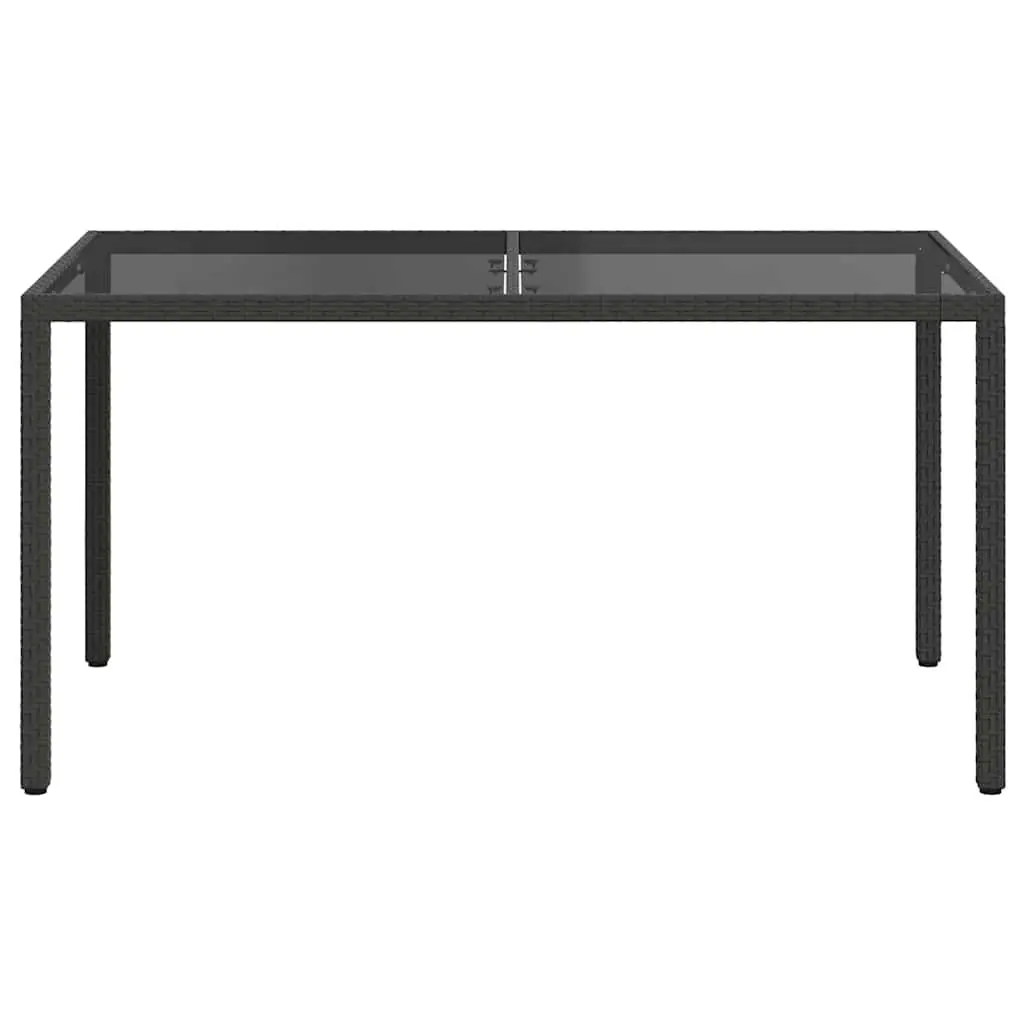 Outdoor Garden Table Black Poly Rattan Frame Tempered Glass Top 150x90cm