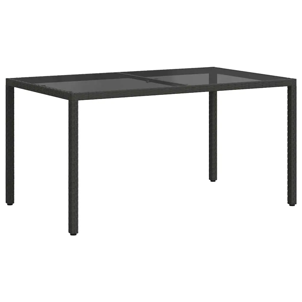 Outdoor Garden Table Black Poly Rattan Frame Tempered Glass Top 150x90cm