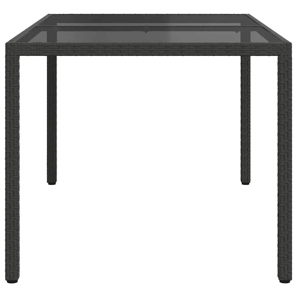 Outdoor Garden Table Black Poly Rattan Frame Tempered Glass Top 150x90cm