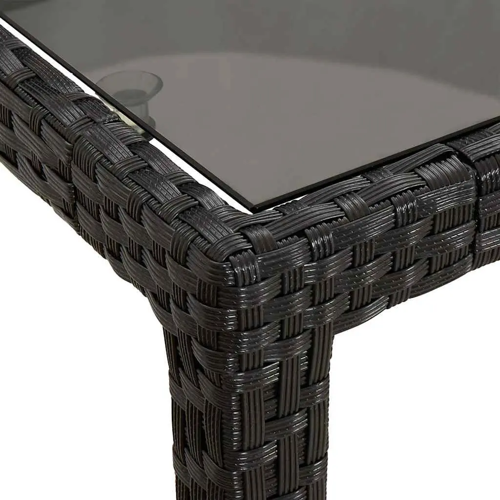 Outdoor Garden Table Black Poly Rattan Frame Tempered Glass Top 150x90cm