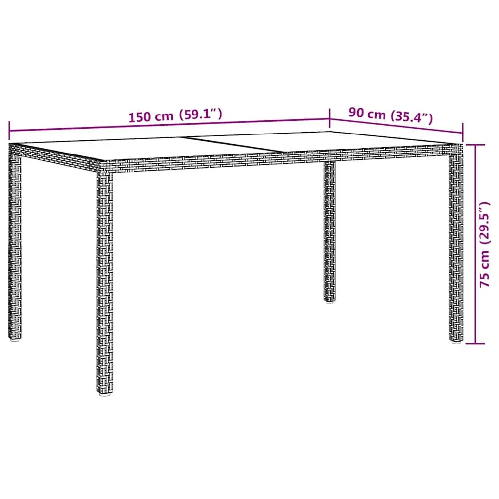 Garden Table Poly Rattan 150x90x75cm Outdoor Patio Furniture Tempered Glass