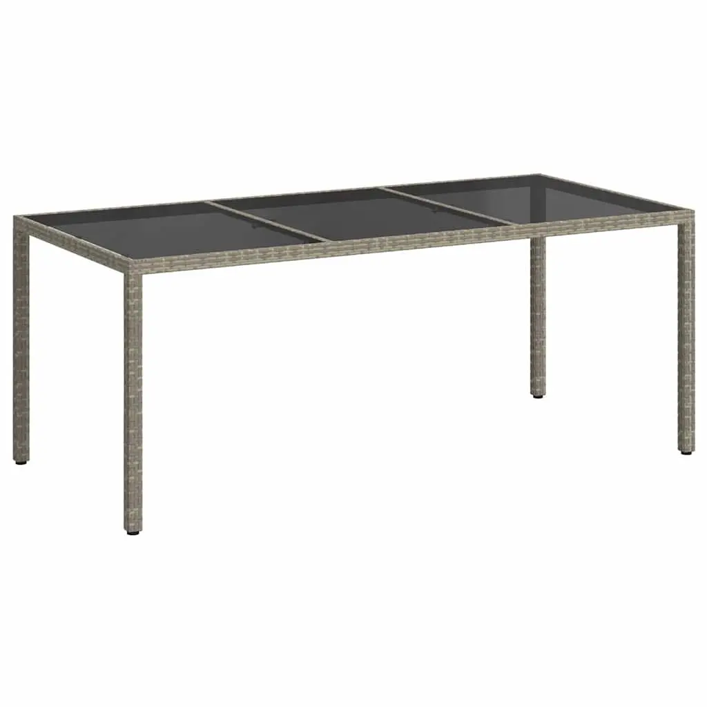Outdoor Patio Garden Table Grey 190x90x75cm Lightweight Poly Rattan Tempered Glass Top