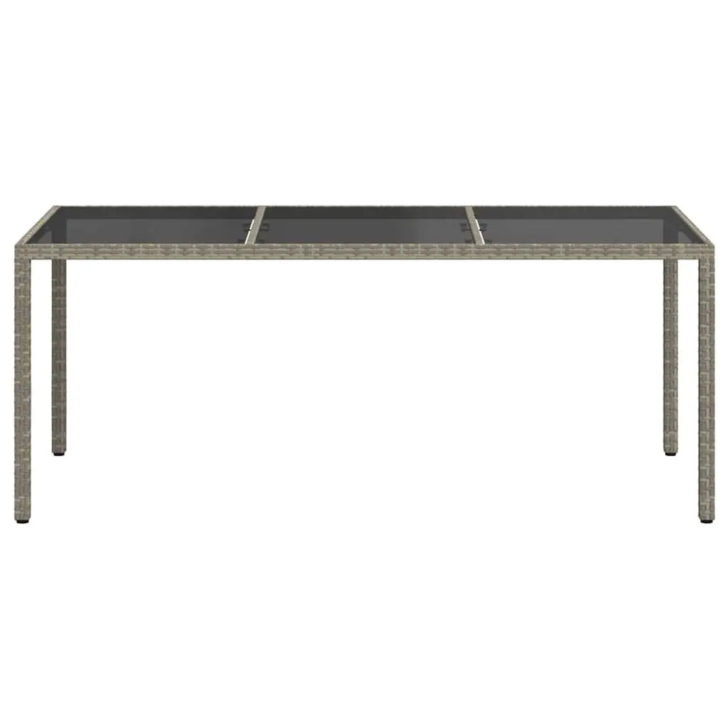 Outdoor Patio Garden Table Grey 190x90x75cm Lightweight Poly Rattan Tempered Glass Top