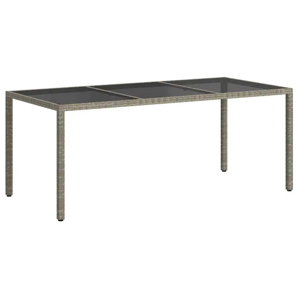 Outdoor Patio Garden Table Grey 190x90x75cm Lightweight Poly Rattan Tempered Glass Top
