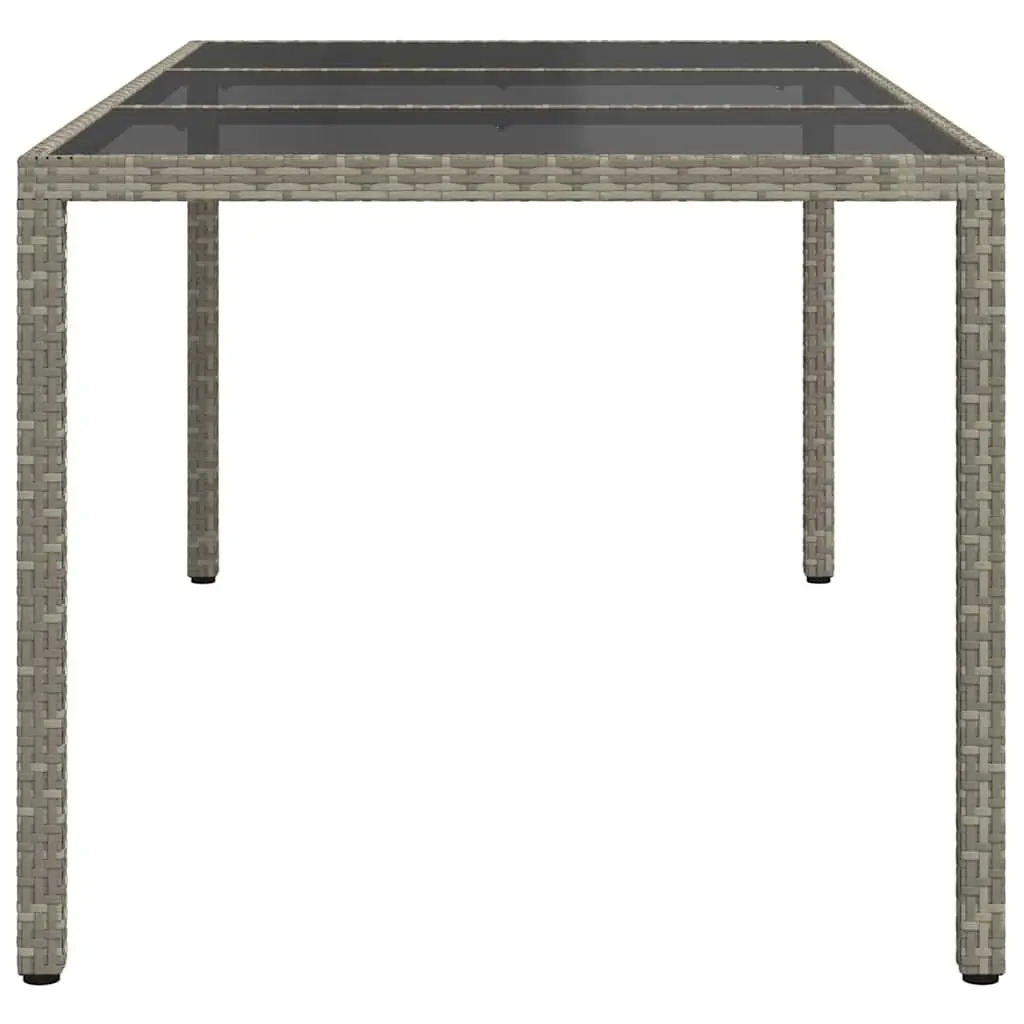 Outdoor Patio Garden Table Grey 190x90x75cm Lightweight Poly Rattan Tempered Glass Top