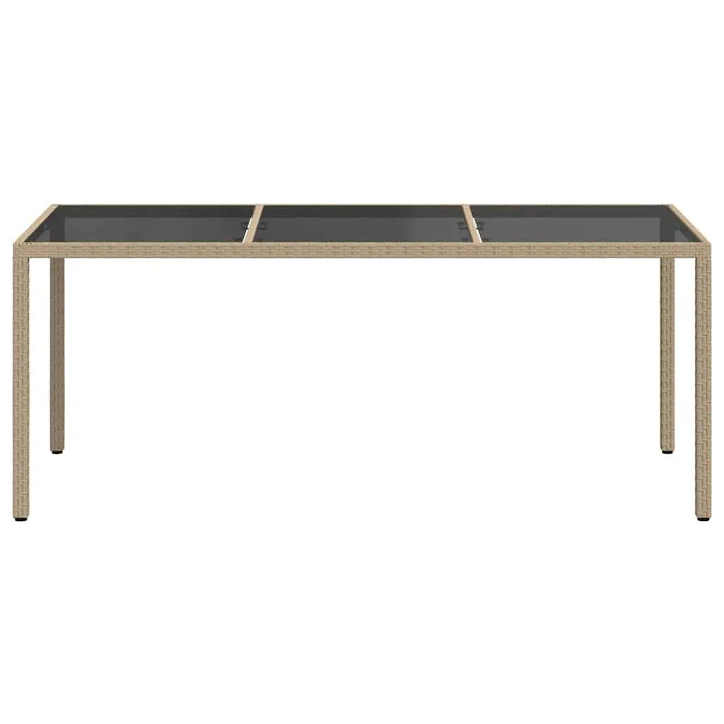 Garden Table Outdoor Patio Furniture Tempered Glass Poly Rattan Beige 190L x 90W x 75H cm